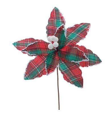 Flor de Natal Poisentia Xadrez de Juta Vermelha e Verde 25cm - Ref 1006853 Cromus