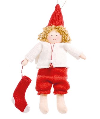Enfeite Pendurar Menino de Calsa Vermelho Segurando Meia 23x11x5cm com 1 Un - Dolls - Ref 1594268M Cromus