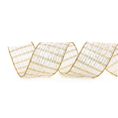 Fita Aramada de Natal Xadrez Fios Metalizados 6,3x914cm - Fitas Natalinas - Ref 1030858 Cromus