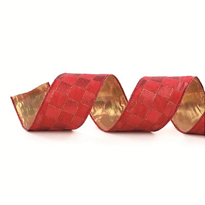 Fita Aramada de Veludo Vermelho Xadrez Vermelho 6,3x914cm - Fitas Natalinas - Ref 1030912 Cromus