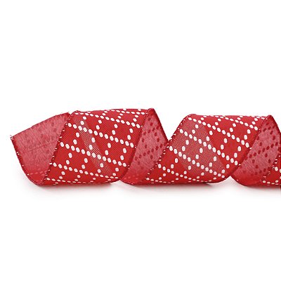 Fita Aramada de Natal Linho Vermelha com Quadriculado Branco 6,3x914cm - Ref 1056630 Cromus