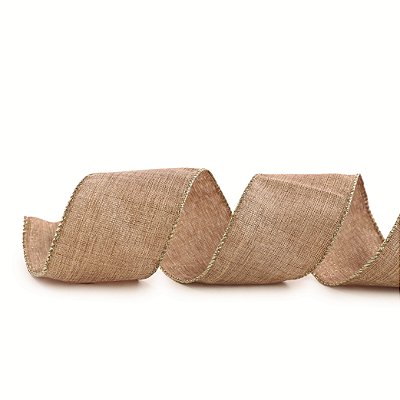 Fita Aramada Cru com Fio Dourado e Borda Ouro 6,3x914cm - Ref 1052932 Cromus