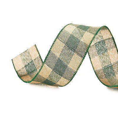 Fita Aramada de Linho Xadrez Verde e Bege 6,3cmx9,14m - Ref 1073598 Cromus