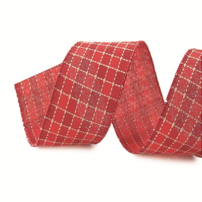 Fita Aramada de Linho Vermelho com Xadrez Linha Branca 6,3cmx9,14m - Ref 1073609 Cromus