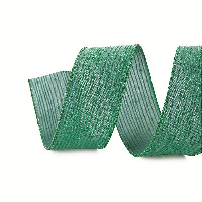 Fita Aramada de Linho Verde com Listras Glitter Verde 6,3cmx9,14m - Ref 1073624 Cromus