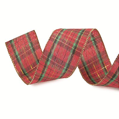 Fita Aramada de Natal Xadrez Vermelha e Verde 6,3cmx9,14m - Ref 1073486 Cromus