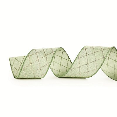Fita Aramada de Linho Verde Menta com Losangos de Glitter 6,3cmx9,14m - Ref 1069972 Cromus
