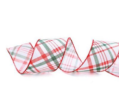Fita Aramada de Natal Branca com Xadrez Vermelho e Verde 6,3x914cm - Ref 1026347 Cromus