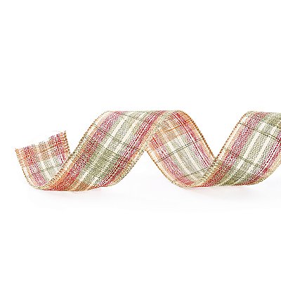 Fita Aramada Xadrez Verde, Vermelho e Bege 3,8X914CM - Ref 1117431 Cromus