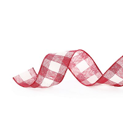 Fita Aramada de Natal Linho Xadrez Vinho e Branco 3,8X914cm - Ref 1117435 Cromus