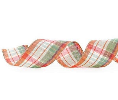 Fita Aramada de Natal Xadrez Vermelho, Verde, Branco e Laranja 6,3X914cm - Ref 1117442 Cromus