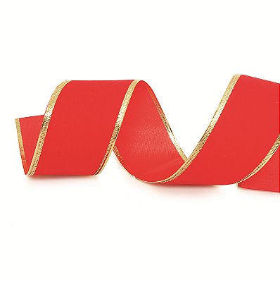 Fita Aramada de Natal Vermelha de Camurça com Filete Dourado 6,3cm - Ref 210911 Cromus