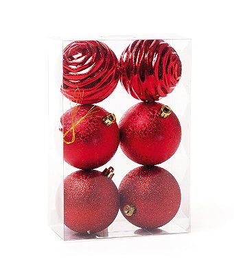 Bolas De Natal Vermelha Glitter, Ondas e Textura 8cm - Ref 1591301 Cromus