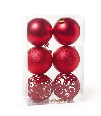 Bolas de Natal Vermelho Textura, Liso e Vazada Arabesco 8cm - Ref 1591311 Cromus