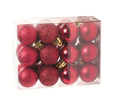 Bolas de Natal Pequenas Vermelho Fosco, Glitter, Brilho e Textura 3cm 24 Unidades - Ref 1591320 Cromus