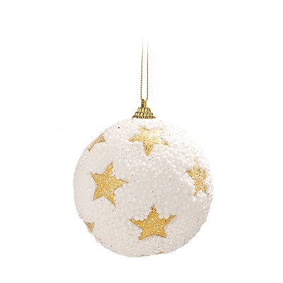 Bolas de Natal Brancas Flocadas com Estrelas Douradas 10cm com 4 Unidades - Ref 1592469 Cromus