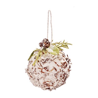 Bolas de Natal Rusticas Branca Nevada com Galhos e Pinha 8cm com 6Un - Ref 1592445 Cromus