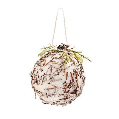Bolas de Natal Rusticas Branca Nevada com Galhos e Pinha 10cm com 4Un - Ref 1592444 Cromus
