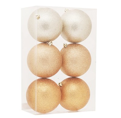 Bolas de Natal Glitter Sortidas Dourado, Nude e Ouro 8cm - Ref 1207259 Cromus