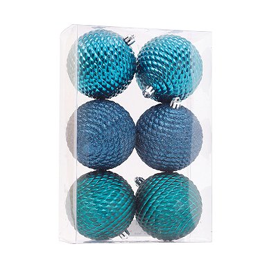 Bolas de Natal Sortidas Trançadas Azul Fosca, Glitter e Lisa 8cm - Ref 1207208 Cromus