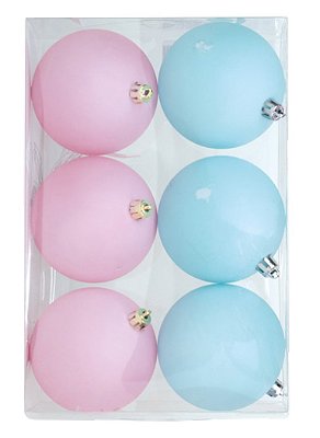 Bolas de Natal Azul Claro e Rosa Claro Foscas 8cm - Ref 1019209 Cromus