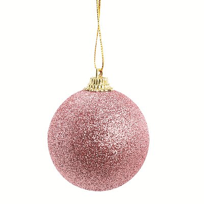 Bolas de Natal Pequenas Glitter Rosa Chá 4cm com 12Un - Ref 1019163 Cromus