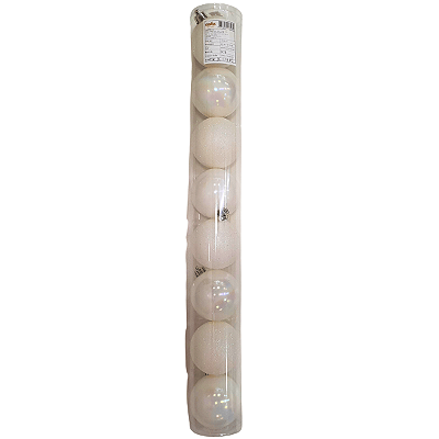 Bolas de Natal Branca Tubo Gliter e Perolada 6cm com 8 Un - Ref 1020119 Cromus