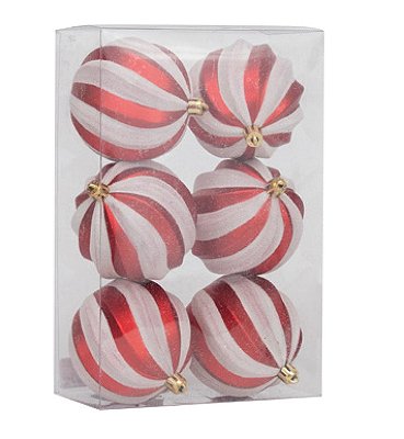 Bolas de Natal Espiral Vermelho e Branco 8cm com 6 Un - Ref 1020180 Cromus
