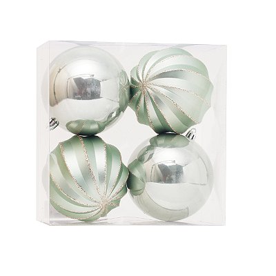 Bolas de Natal Verde Menta Gomos e Lisa 10cm com 4Un - Ref 1205662 Cromus