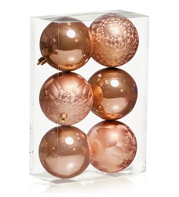 Bolas de Natal Brilho e Texturizada 8cm Rosê com 6 Un - Ref 1699556 Cromus