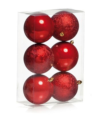 Bolas de Natal Brilho e Texturizada 8cm Vermelho com 6 Un - Ref 1699555 Cromus