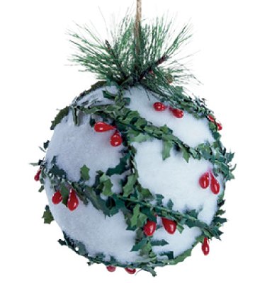 Bolas de Natal Branca Flocada com Fios Azevinhos 10cm com 4 Un - Ref 1106499 Cromus