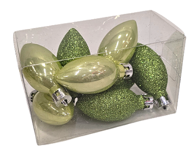 Enfeite Pendurar Pingente Gota Verde Claro Perolado e Glitter 7x3cm com 8Un - Ref