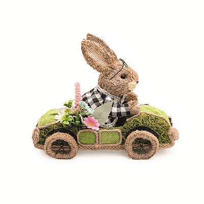 Coelho de Palha no Carro de Musgo 30x23x15cm - Coleção Fazendinha - Ref 1024757 Cromus