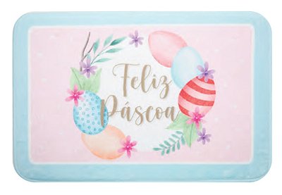 Tapete Antiderrapante Feliz Páscoa Rosa e Azul 60x40cm - Ref 1025097 Cromus