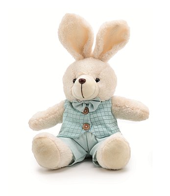 Coelho de Pelúcia Sentado com Roupa Quadriculada Azul 30x20x18cm - Ref 1024292 Cromus