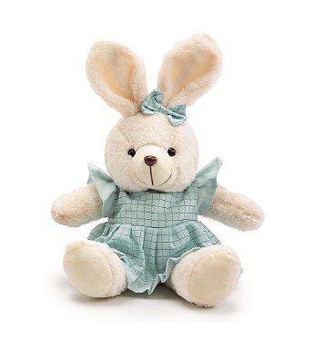 Coelha de Pelúcia Sentada com Vestido Quadriculado Azul 30x20x18cm - Ref 1024292F Cromus