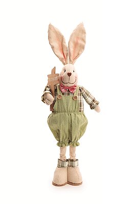 Coelho de Algodão Em Pé com Macacão Verde 55x18x9cm - Ref 1019112 Cromus