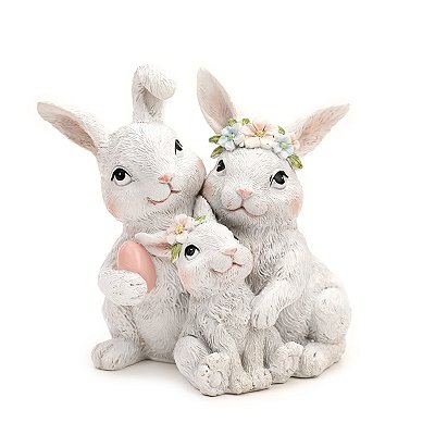 Família Coelhos de Resina Abraçados 12x13x9cm - Ref 1038134 Cromus