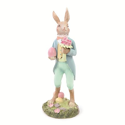 Coelho de Resina Segurando Buque de Flores 12.5x5cm - Ref 1025005 Cromus