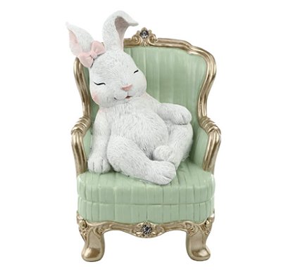 Coelha de Resina Dormindo na Poltrona Verde 21x13x14cm - Ref 1067819 Cromus