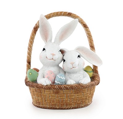 Cesta de Resina com Casal de Coelhos e Ovos 20x12.5x17cm - Ref 1065127 Cromus