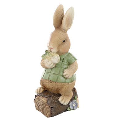 Coelho de Resina Sentado no Tronco Comendo Acelga 14.5cm - Ref 1094144 Cromus