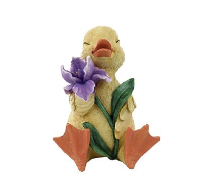 Pato de Resina Sentado com Flor Roxa 13x10x11cm - Ref 1067816 Cromus