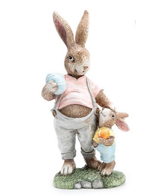 Coelho de Resina Segurando Ovo com Filhote 24x11cm - Ref 1014469 Cromus