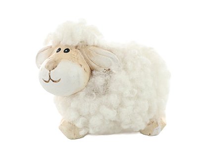 Ovelha de Cerâmica com Pele Sintética 7x5.5x8cm - Ref 1094546 Cromus