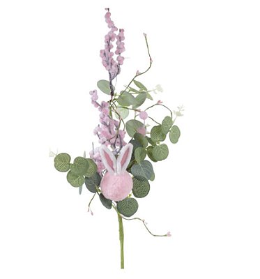 Galho de Páscoa Ovos Flocados com Coelho Rosa 60cm - Fondant - Ref 1070942 Cromus