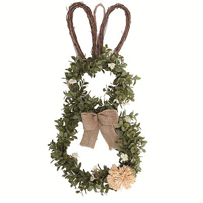 Guirlanda Silhueta de Coelho Cipó com Galhos e Laço de Juta 55x26x8cm - Fondant Ref 1024686 Cromus