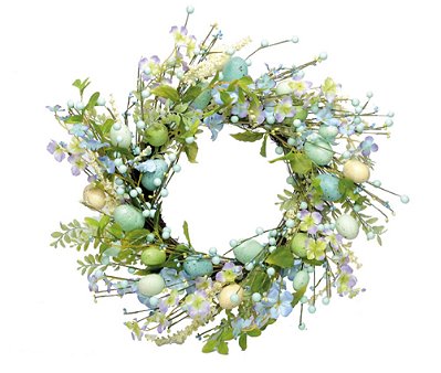 Guirlanda de Páscoa Flores e Ovos Azuis 50cm - Fondant Ref 1012630 Cromus