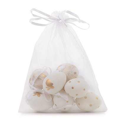 Ovos Para Pendurar Tipo Codorna Branco com Dourado 9un - Ref 1025467 Cromus